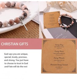 8Pcs Christian Gifts for Women Men, Inspirational Gifts Natural Stone Cross Bracelet with Bible Verse Prayers Card Religious ...