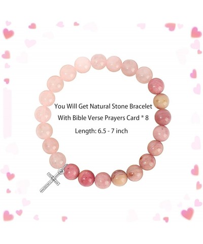 8Pcs Christian Gifts for Women Men, Inspirational Gifts Natural Stone Cross Bracelet with Bible Verse Prayers Card Religious ...