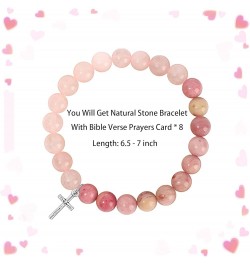 8Pcs Christian Gifts for Women Men, Inspirational Gifts Natural Stone Cross Bracelet with Bible Verse Prayers Card Religious ...