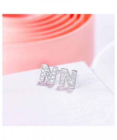 Initial Earrings 925 Sterling Silver White Cubic Zirconia Tiny Alphabet Letter Stud Earrings for Woman Sensitive Ears Letter ...