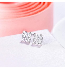 Initial Earrings 925 Sterling Silver White Cubic Zirconia Tiny Alphabet Letter Stud Earrings for Woman Sensitive Ears Letter ...