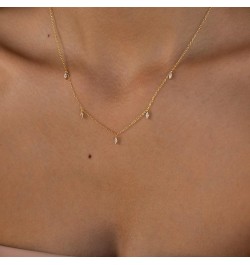 Diamond Pendant Layered Neckalce for Women Dainty 14K Gold Plated CZ Layering Choker Long Lariat Necklace Simple Trendy Jewel...