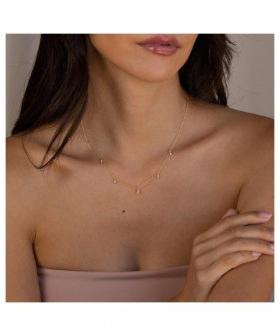 Diamond Pendant Layered Neckalce for Women Dainty 14K Gold Plated CZ Layering Choker Long Lariat Necklace Simple Trendy Jewel...