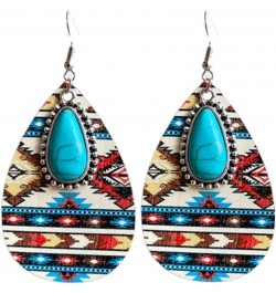 Western Cowgirl Cowboy Wooden Teardrop Dangle Earrings for Women Girls Boho Vintage Turquoise Aztec Pattern Cactus Print Leat...