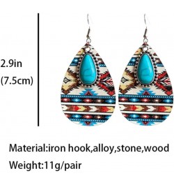 Western Cowgirl Cowboy Wooden Teardrop Dangle Earrings for Women Girls Boho Vintage Turquoise Aztec Pattern Cactus Print Leat...