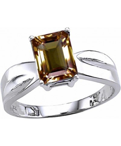 Solid 14k White Gold Contemporary Modern Emerald Cut Octagon Solitaire Engagement Promise Ring Smoky Quartz $192.59 Rings