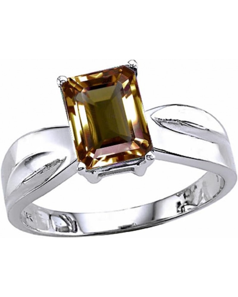 Solid 14k White Gold Contemporary Modern Emerald Cut Octagon Solitaire Engagement Promise Ring Smoky Quartz $192.59 Rings