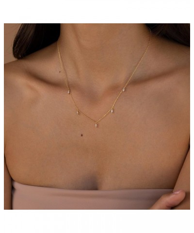 Diamond Pendant Layered Neckalce for Women Dainty 14K Gold Plated CZ Layering Choker Long Lariat Necklace Simple Trendy Jewel...