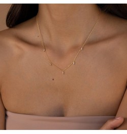 Diamond Pendant Layered Neckalce for Women Dainty 14K Gold Plated CZ Layering Choker Long Lariat Necklace Simple Trendy Jewel...