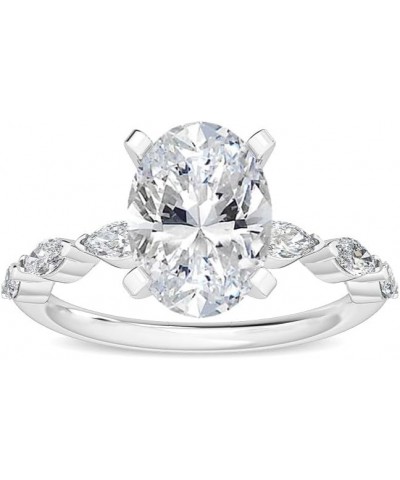 1-5 Carat (ctw) White Gold Oval,Marquise Cut LAB GROWN Diamond Side Stone Engagement Ring (Color E-F Clarity VS2-SI1) 8.5 Whi...