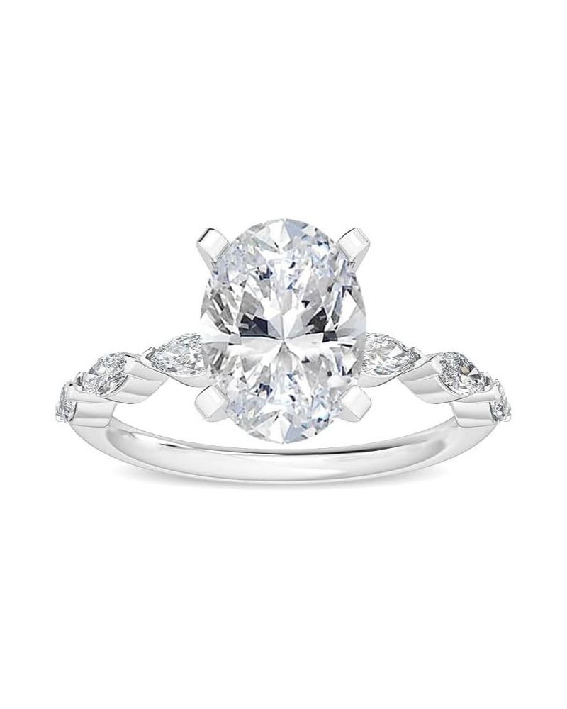 1-5 Carat (ctw) White Gold Oval,Marquise Cut LAB GROWN Diamond Side Stone Engagement Ring (Color E-F Clarity VS2-SI1) 8.5 Whi...