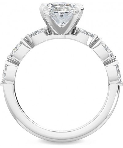 1-5 Carat (ctw) White Gold Oval,Marquise Cut LAB GROWN Diamond Side Stone Engagement Ring (Color E-F Clarity VS2-SI1) 8.5 Whi...