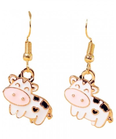 Animal Cow Earrings Gold Plated Funny Enamel Cartoon Kawaii Dairy Cattle Farm Pet Animals Lightweight Dangle Drop Earrings fo...