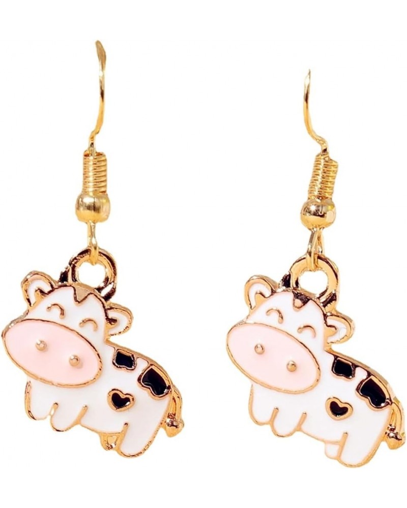 Animal Cow Earrings Gold Plated Funny Enamel Cartoon Kawaii Dairy Cattle Farm Pet Animals Lightweight Dangle Drop Earrings fo...