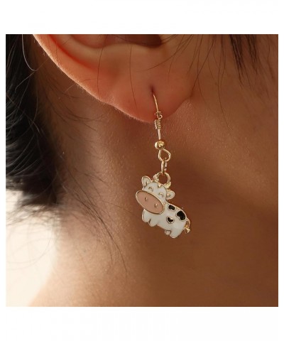 Animal Cow Earrings Gold Plated Funny Enamel Cartoon Kawaii Dairy Cattle Farm Pet Animals Lightweight Dangle Drop Earrings fo...