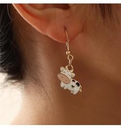 Animal Cow Earrings Gold Plated Funny Enamel Cartoon Kawaii Dairy Cattle Farm Pet Animals Lightweight Dangle Drop Earrings fo...