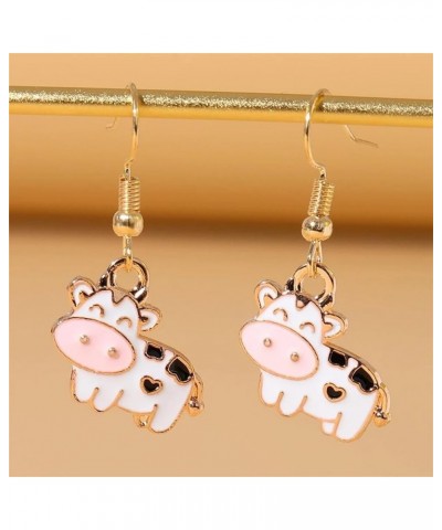 Animal Cow Earrings Gold Plated Funny Enamel Cartoon Kawaii Dairy Cattle Farm Pet Animals Lightweight Dangle Drop Earrings fo...