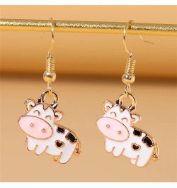 Animal Cow Earrings Gold Plated Funny Enamel Cartoon Kawaii Dairy Cattle Farm Pet Animals Lightweight Dangle Drop Earrings fo...