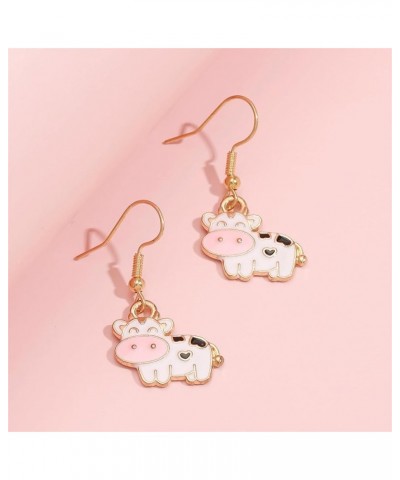 Animal Cow Earrings Gold Plated Funny Enamel Cartoon Kawaii Dairy Cattle Farm Pet Animals Lightweight Dangle Drop Earrings fo...