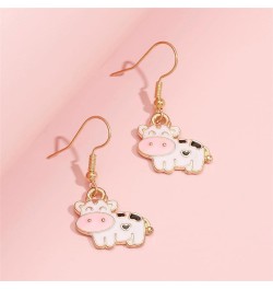 Animal Cow Earrings Gold Plated Funny Enamel Cartoon Kawaii Dairy Cattle Farm Pet Animals Lightweight Dangle Drop Earrings fo...