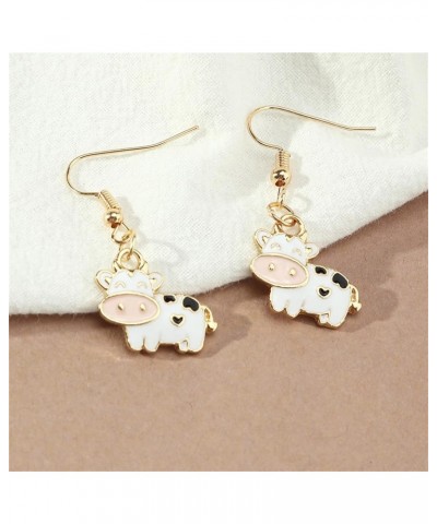 Animal Cow Earrings Gold Plated Funny Enamel Cartoon Kawaii Dairy Cattle Farm Pet Animals Lightweight Dangle Drop Earrings fo...