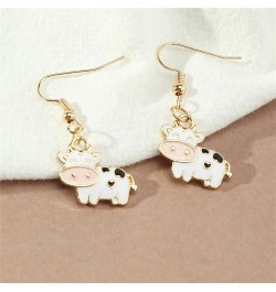 Animal Cow Earrings Gold Plated Funny Enamel Cartoon Kawaii Dairy Cattle Farm Pet Animals Lightweight Dangle Drop Earrings fo...