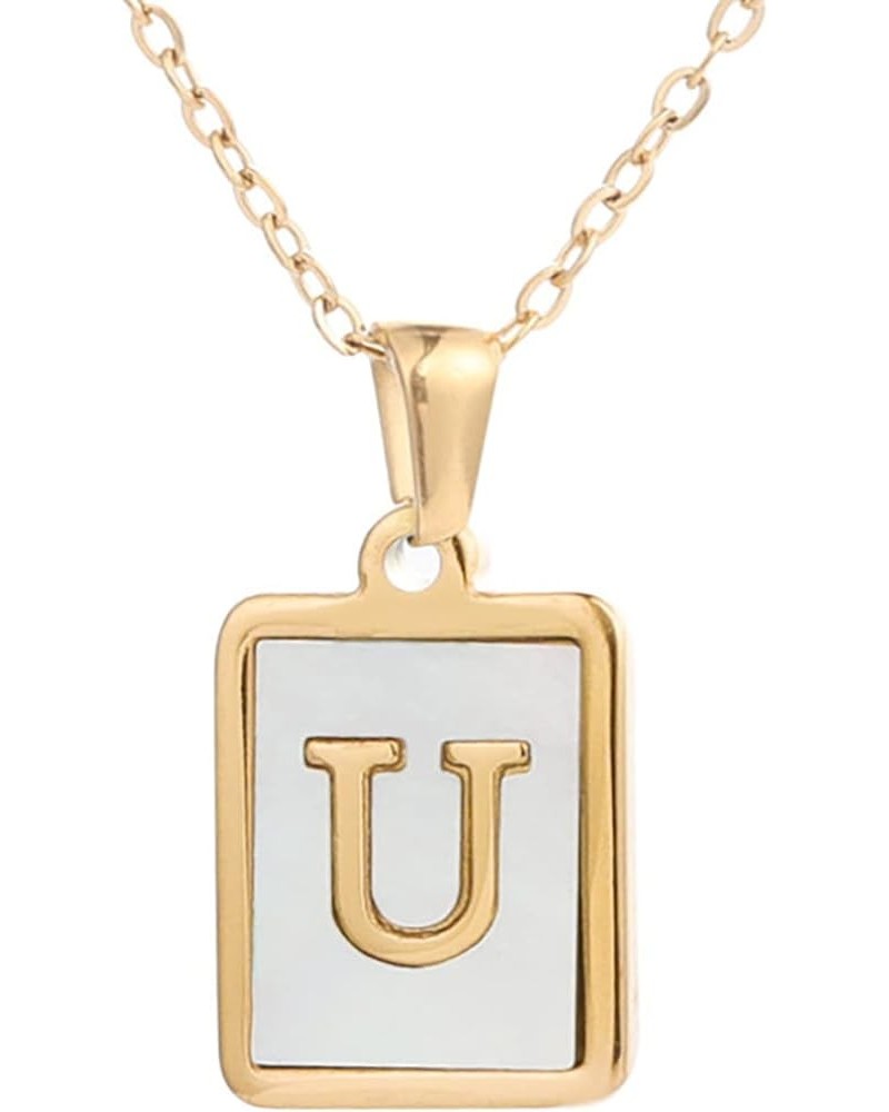 Opal 26 Letters Necklace Square Letter Necklace Gold Color with Shells Titanium Steel English Pendant Necklace Star Necklaces...