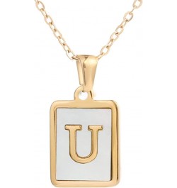 Opal 26 Letters Necklace Square Letter Necklace Gold Color with Shells Titanium Steel English Pendant Necklace Star Necklaces...