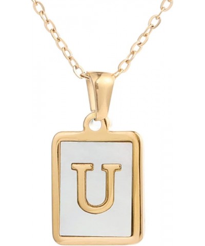 Opal 26 Letters Necklace Square Letter Necklace Gold Color with Shells Titanium Steel English Pendant Necklace Star Necklaces...