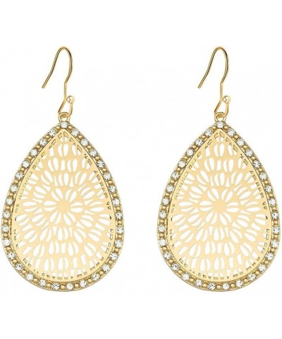 Capwell + Co Stone Sparkle Teardrop Filigree Statement Drop Dangle Fashion Earrings Gifts for Women and Young Girls Gold $11....