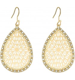 Capwell + Co Stone Sparkle Teardrop Filigree Statement Drop Dangle Fashion Earrings Gifts for Women and Young Girls Gold $11....