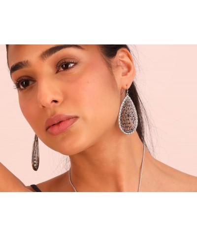 Capwell + Co Stone Sparkle Teardrop Filigree Statement Drop Dangle Fashion Earrings Gifts for Women and Young Girls Gold $11....