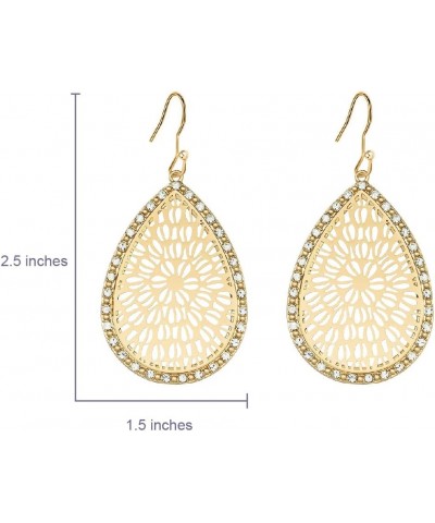 Capwell + Co Stone Sparkle Teardrop Filigree Statement Drop Dangle Fashion Earrings Gifts for Women and Young Girls Gold $11....