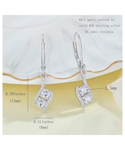 Women 925 Sterling Silver Birthstone 2-stone Leverback Drop Dangle Earrings with 5A Cubic Zirconia Jewelry Gift for Her Mothe...