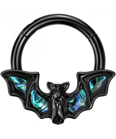 16GA Precision All 316L Stainless Steel Bat with Abalone Shell Wings Hinged Segment Ring Black $12.65 Body Jewelry