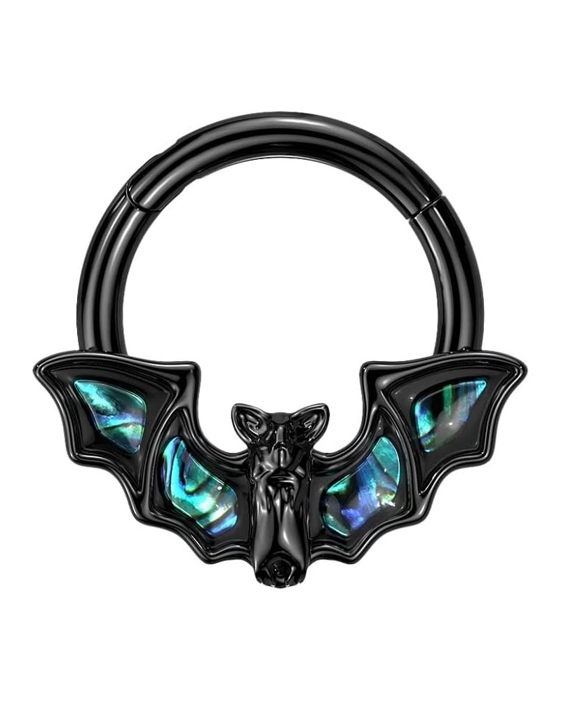 16GA Precision All 316L Stainless Steel Bat with Abalone Shell Wings Hinged Segment Ring Black $12.65 Body Jewelry