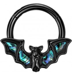 16GA Precision All 316L Stainless Steel Bat with Abalone Shell Wings Hinged Segment Ring Black $12.65 Body Jewelry