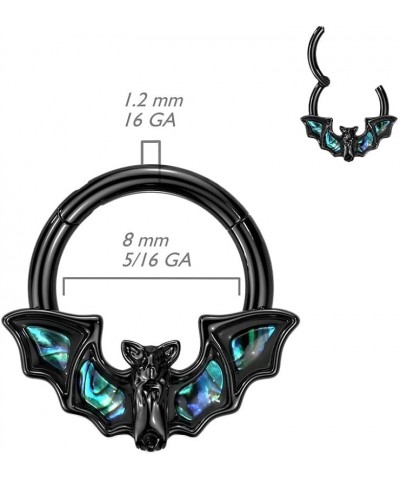 16GA Precision All 316L Stainless Steel Bat with Abalone Shell Wings Hinged Segment Ring Black $12.65 Body Jewelry