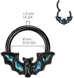 16GA Precision All 316L Stainless Steel Bat with Abalone Shell Wings Hinged Segment Ring Black $12.65 Body Jewelry