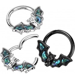 16GA Precision All 316L Stainless Steel Bat with Abalone Shell Wings Hinged Segment Ring Black $12.65 Body Jewelry