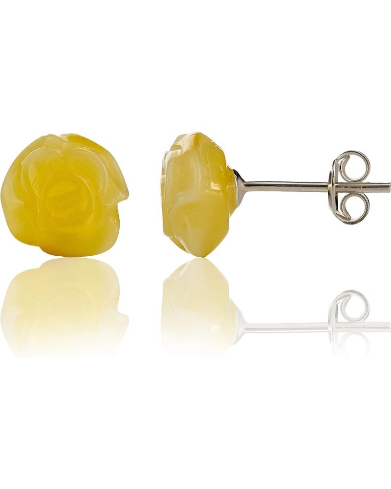 Amber Rose Stud Earrings - Certified Handmade Natural 925 Sterling Silver Hypoallergenic In Gift Box - Royal Yellow $15.09 Ea...