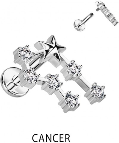 18GA 316L Stainless Steel Internally Threaded CZ Crystal Zodiac Constellation Flat Back Stud Cancer $9.72 Body Jewelry