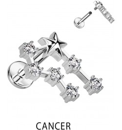 18GA 316L Stainless Steel Internally Threaded CZ Crystal Zodiac Constellation Flat Back Stud Cancer $9.72 Body Jewelry