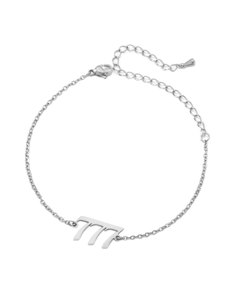 Women's Stainless Steel Angel Number Bracelet Ankle Anklet Chain Adjustable Minimalist Numerology Jewelry Silver 777, 8.3+2in...