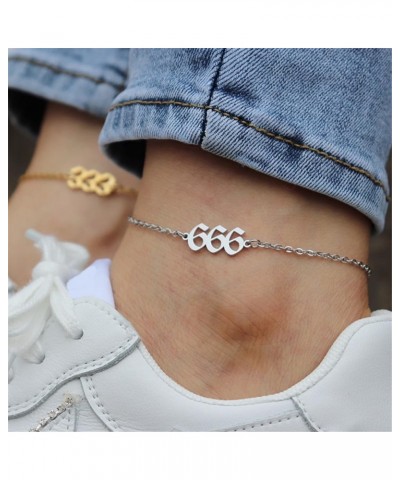 Women's Stainless Steel Angel Number Bracelet Ankle Anklet Chain Adjustable Minimalist Numerology Jewelry Silver 777, 8.3+2in...