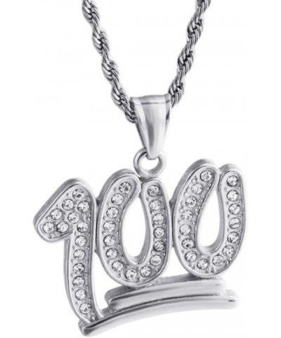 Hip Hop Bling Iced Out 100 Pendant Stainless Steel Necklace with 24" Chain, Silver/Gold silver $12.59 Necklaces