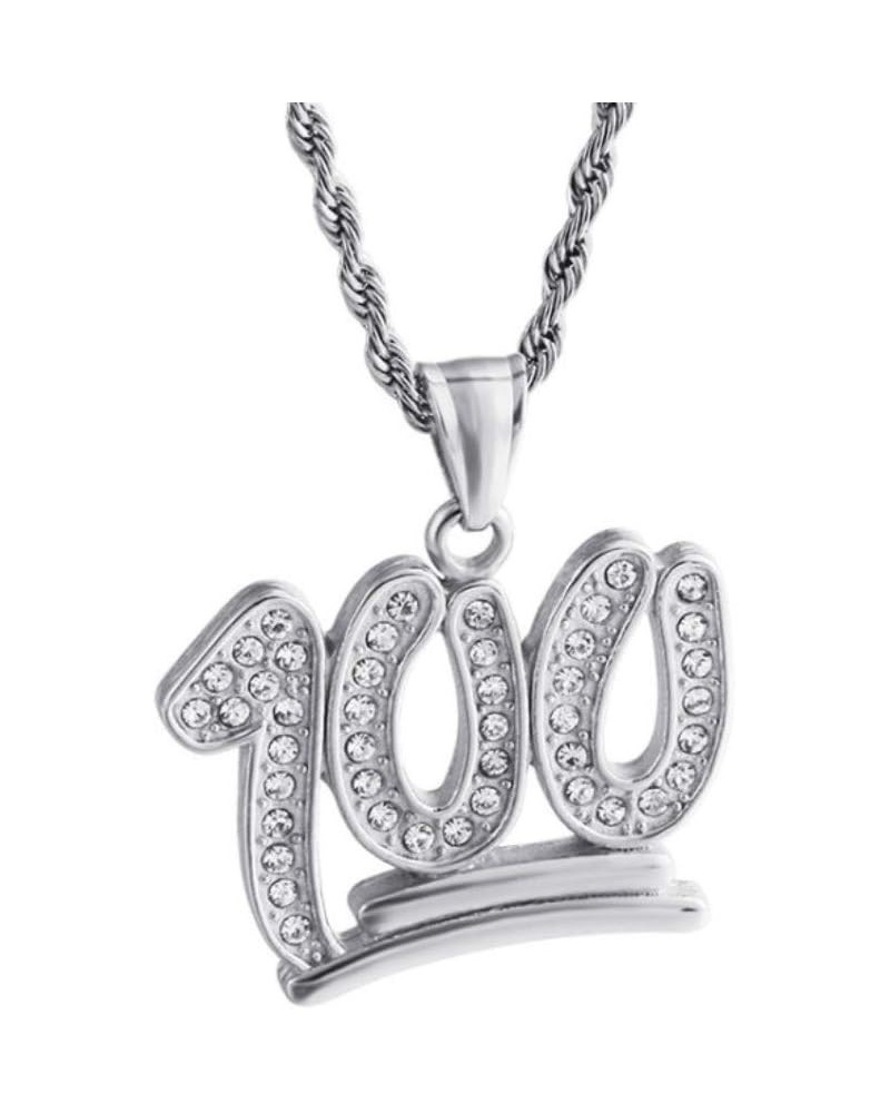 Hip Hop Bling Iced Out 100 Pendant Stainless Steel Necklace with 24" Chain, Silver/Gold silver $12.59 Necklaces