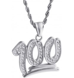 Hip Hop Bling Iced Out 100 Pendant Stainless Steel Necklace with 24" Chain, Silver/Gold silver $12.59 Necklaces