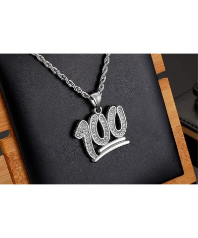 Hip Hop Bling Iced Out 100 Pendant Stainless Steel Necklace with 24" Chain, Silver/Gold silver $12.59 Necklaces