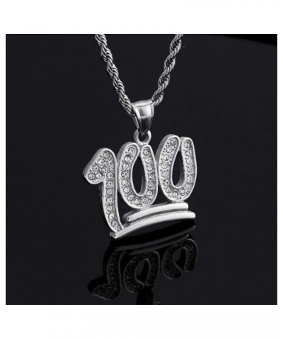 Hip Hop Bling Iced Out 100 Pendant Stainless Steel Necklace with 24" Chain, Silver/Gold silver $12.59 Necklaces